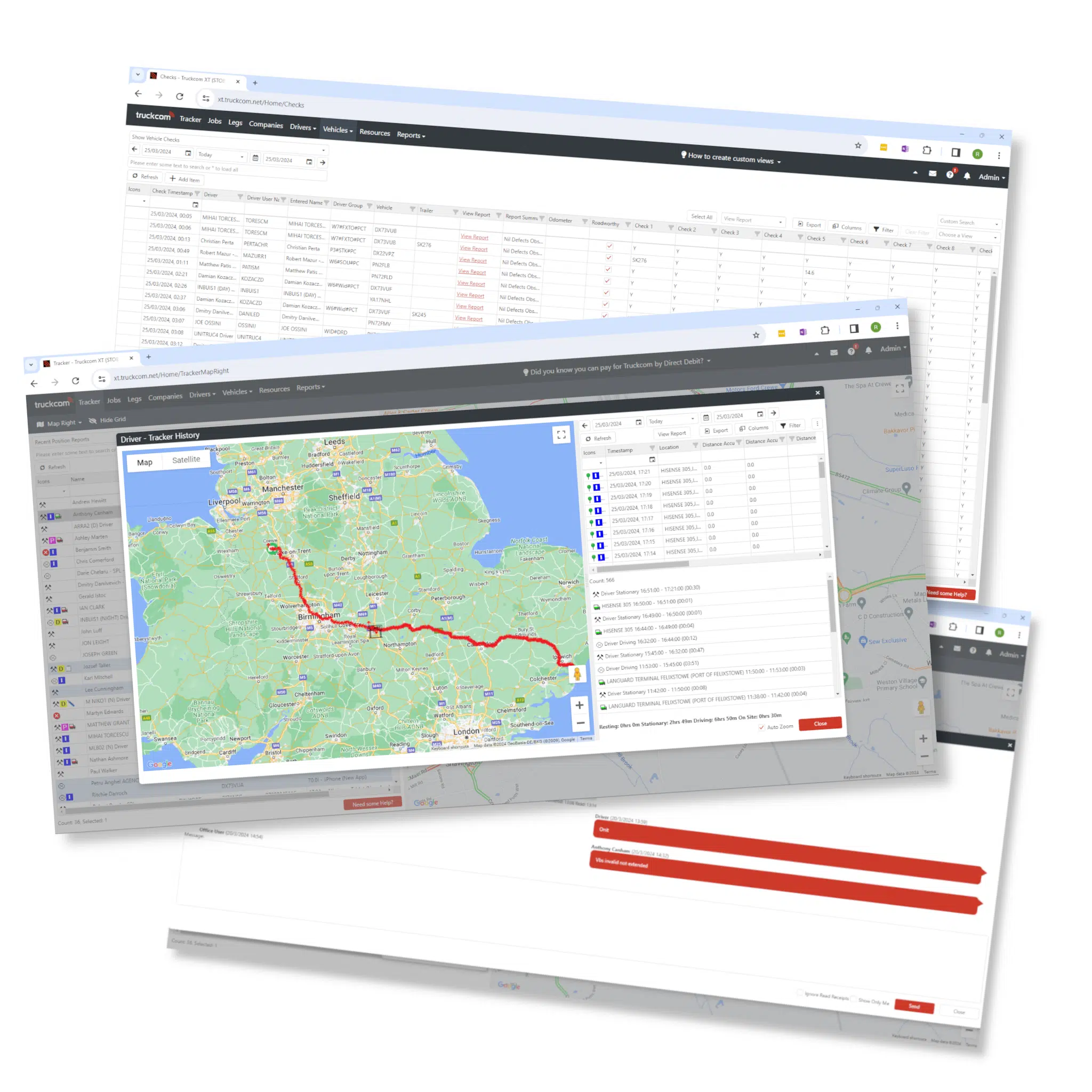 Truckcom XT: live fleet tracking, vehicle checks and driver history